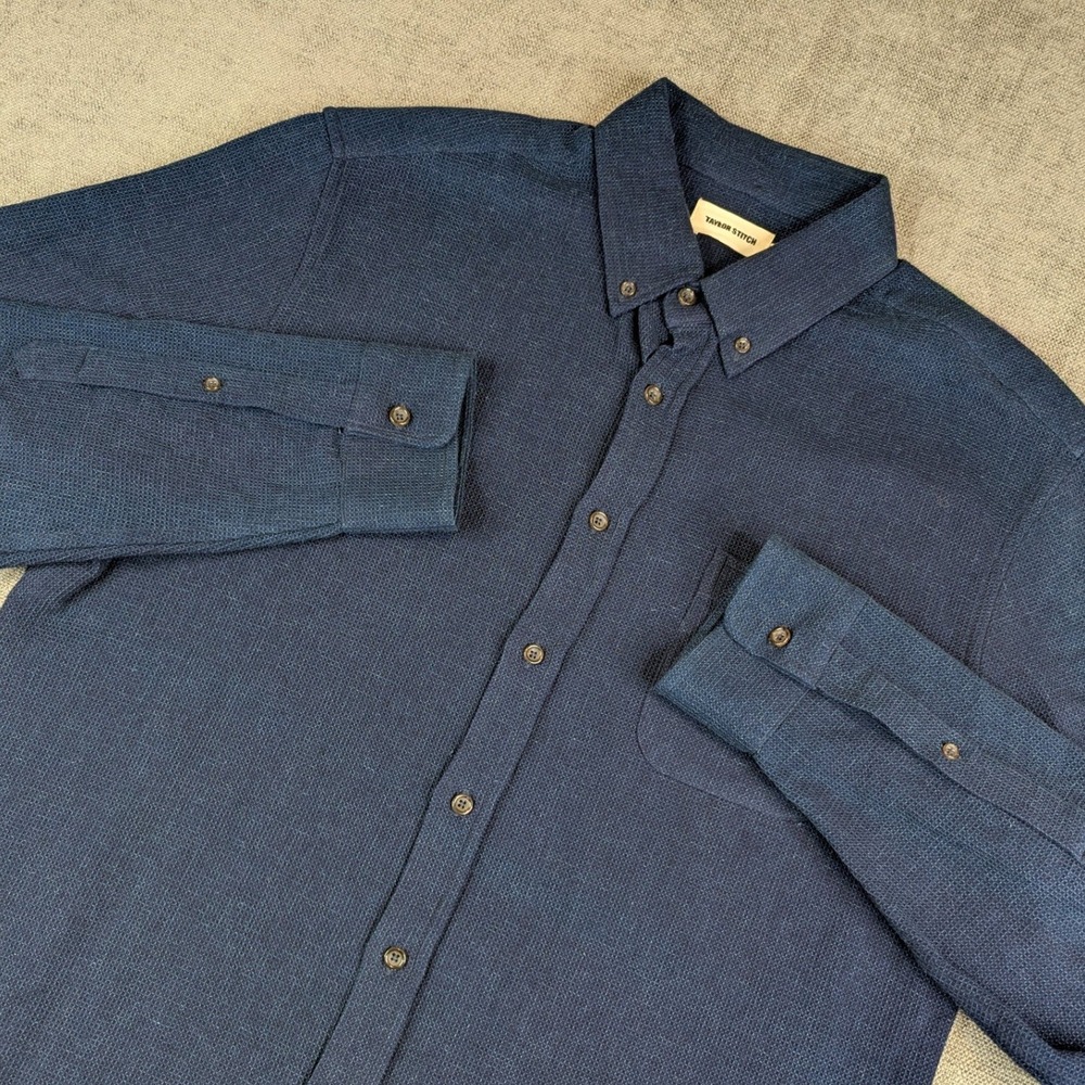 Taylor Stitch Shirt Men 44 XL The Jack Rinsed Indigo Waffle Button Sustainable